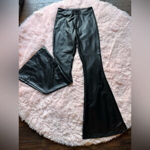 Black Faux Leather Flare Pants